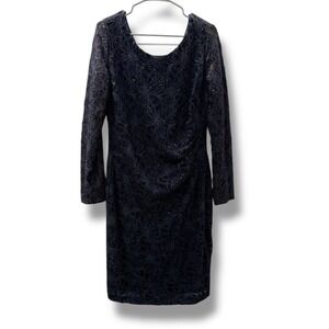 Lauren Ralph Lauren Navy Lace Dress 14W Long Sleeve Formal Cocktail‎ Elegant